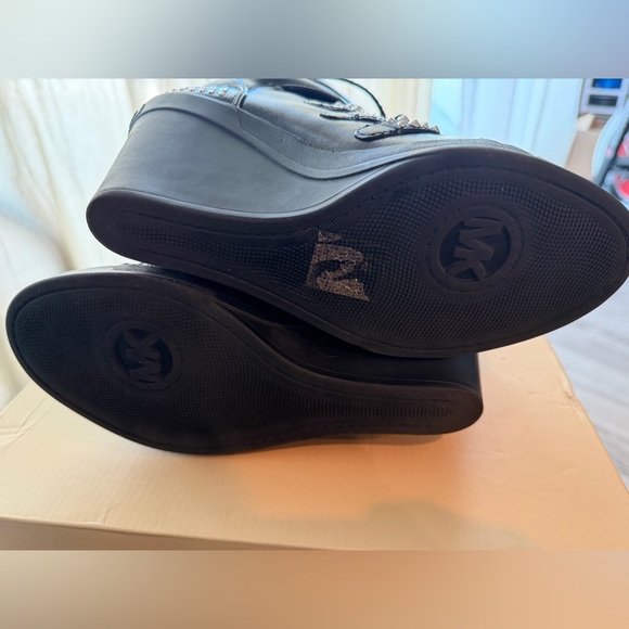 MICHAEL Michael Kors Black Grayson Wedge Studded Lace Up Boots - Picture 7 of 7